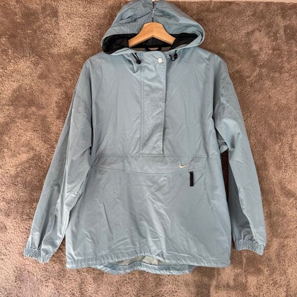 Nike Jackets & Blazers - Vintage 90s Y2K Nike Blue Anorak 1/2 Zip Snap Windbreaker Jacket Swoosh S 4-6
